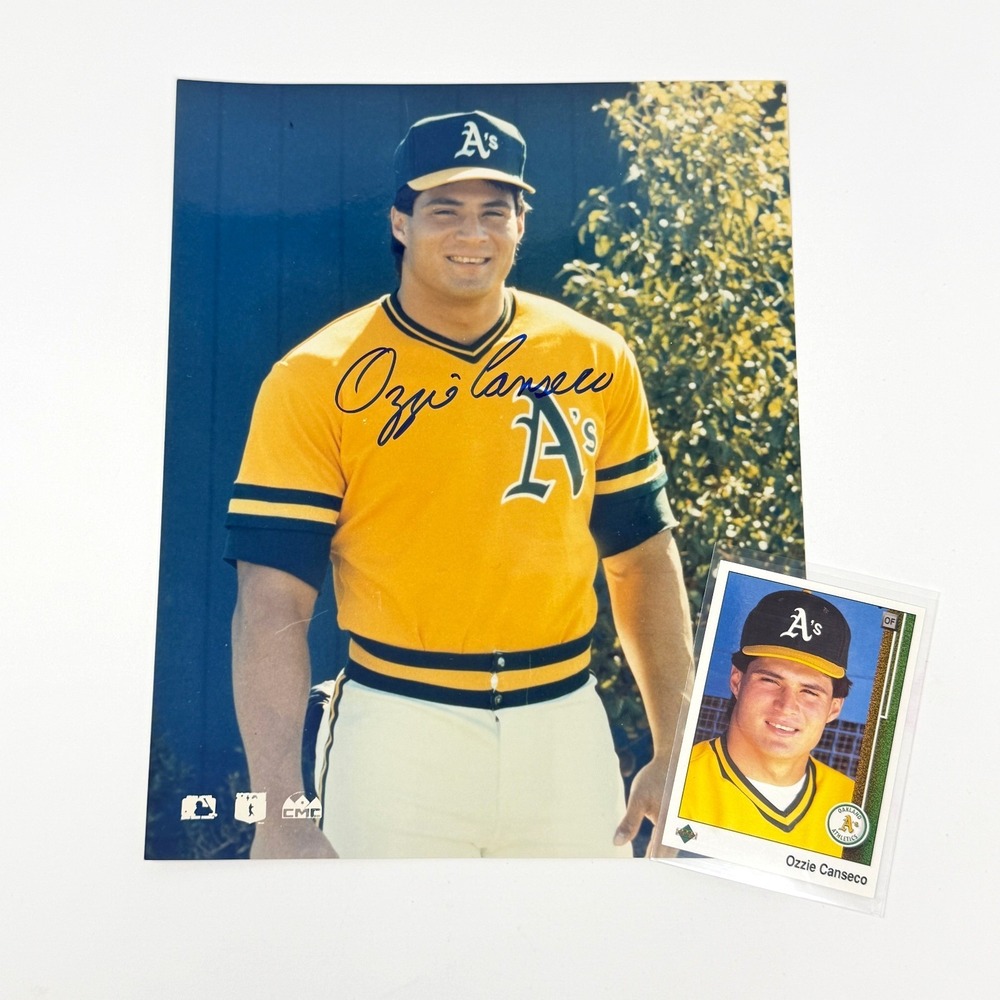 Ozzie Canseco Autographed Photo 1989 Upper‎ Deck Card Oakland Athletics